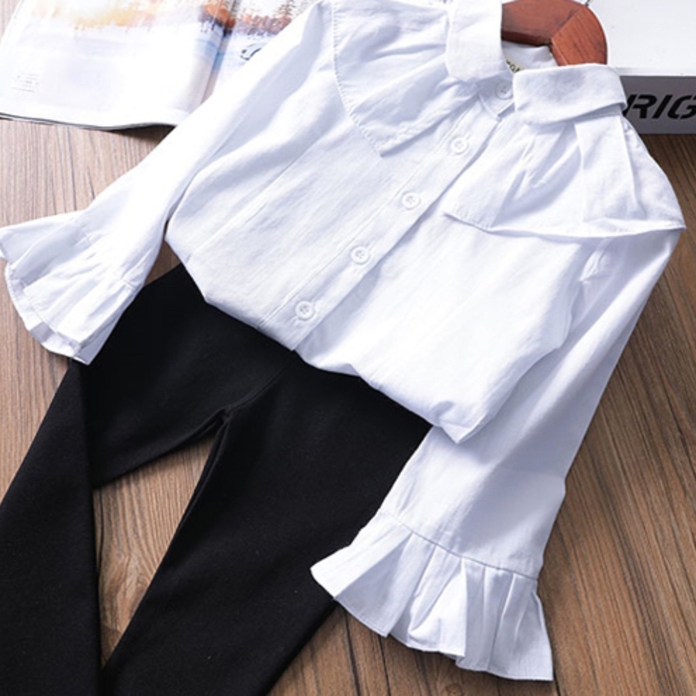 Girls Bell Sleeve Ruffle Top Button Down Blouse